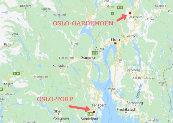 Poloha letiště Oslo Sandefjord Torp na mapě