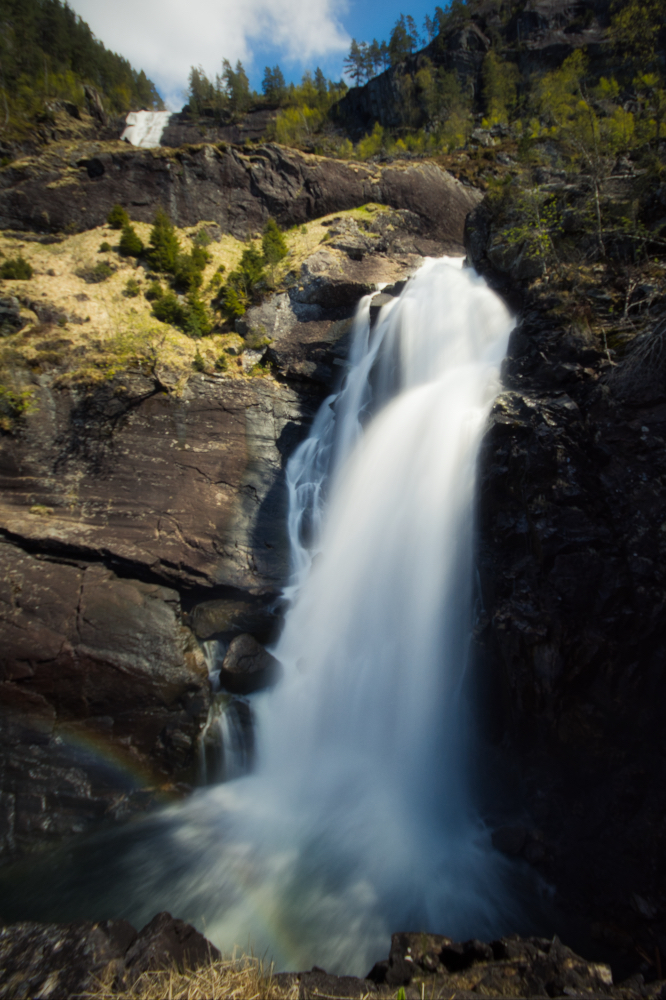 Close up of the Låtefossen waterfall in Hardanger