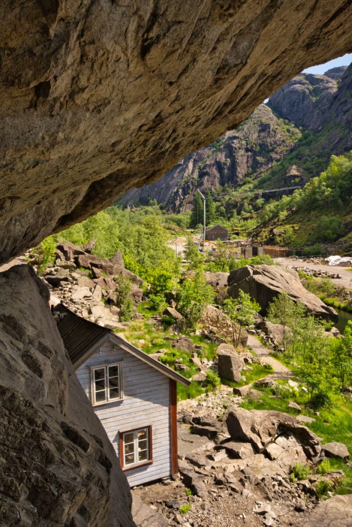 Helleren houses under cliff Norway